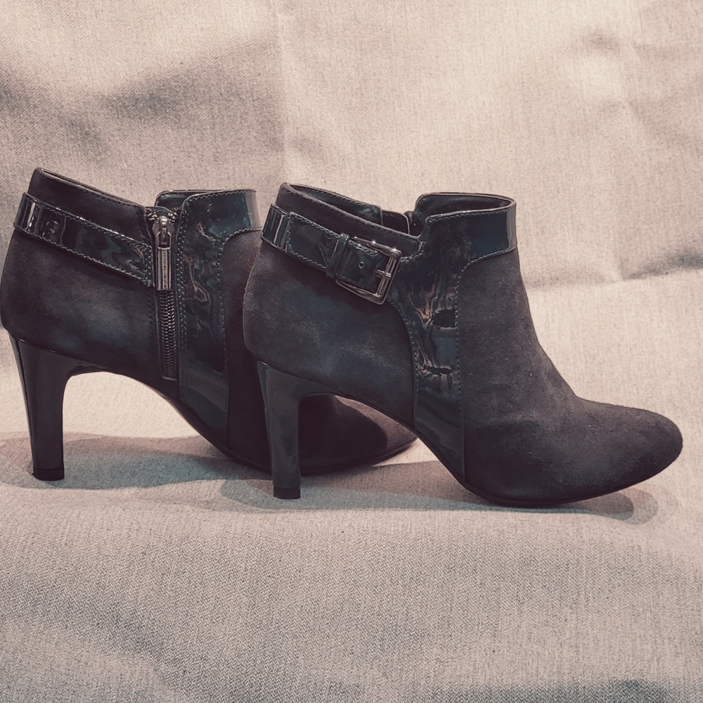 Leather Suede Dark Blue Ankle Boots